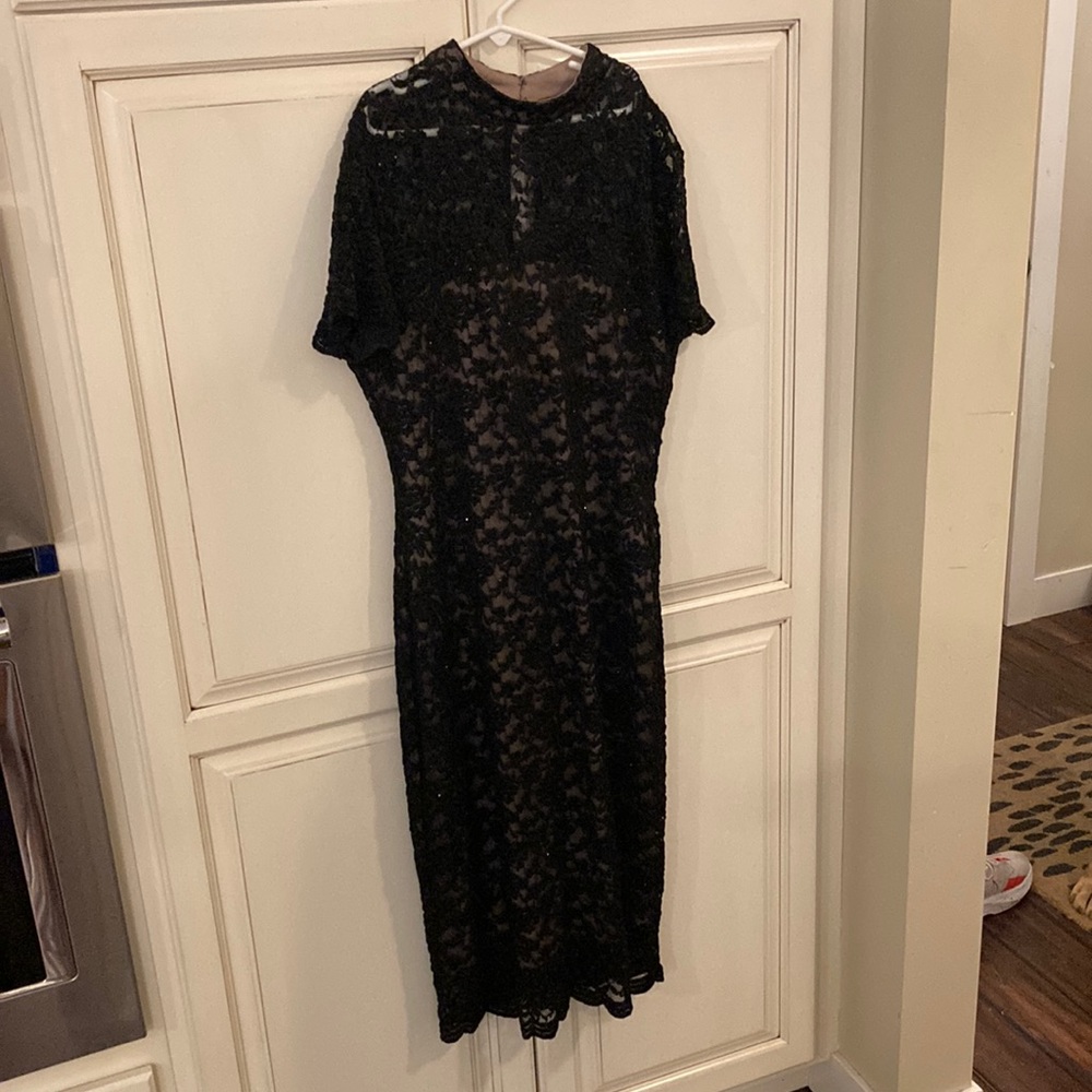 Black and nude underlay high neck dress